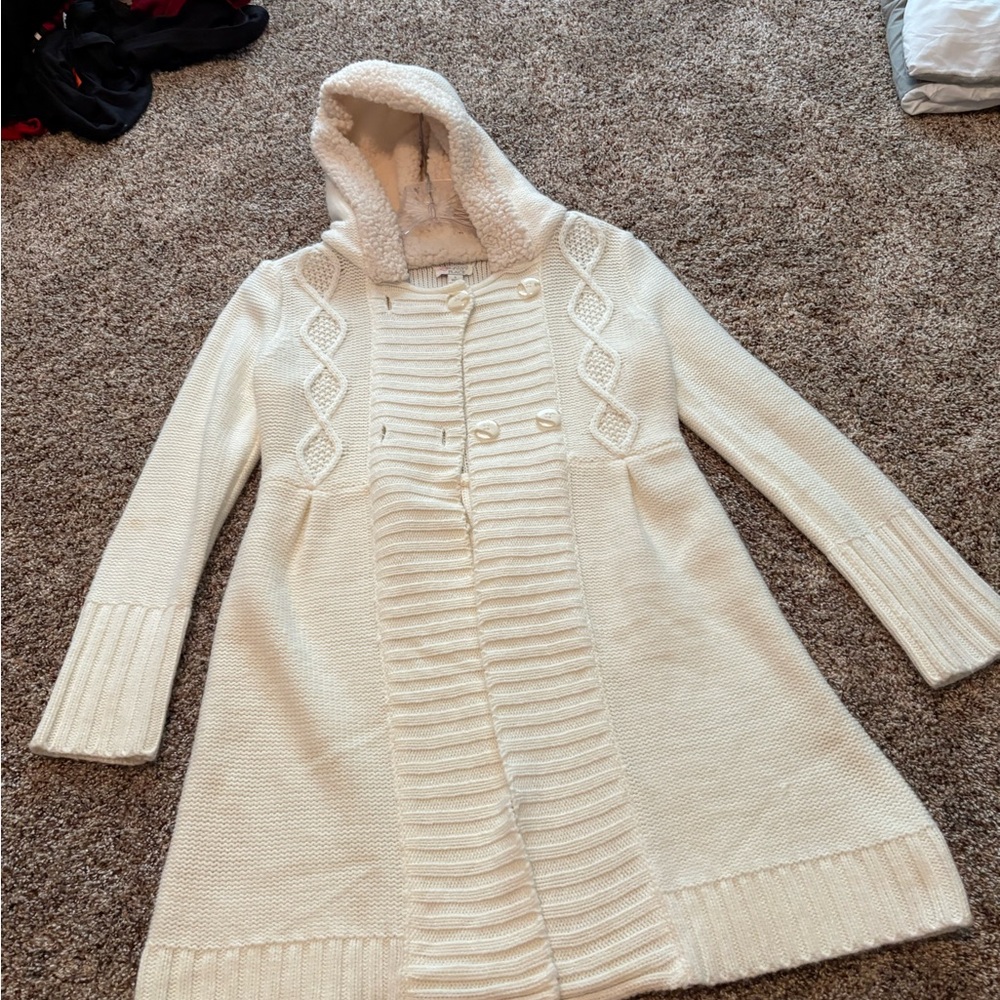 Women's Cream Hooded Sweater Coat